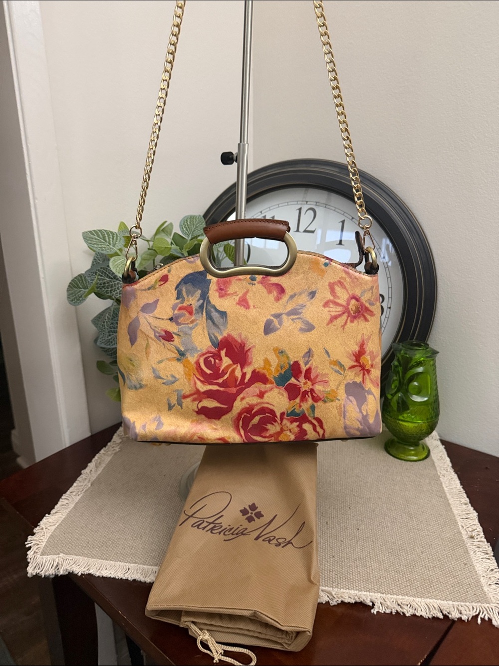 Patricia Nash Yellow Floral Top-Handle Shoulder Bag with Gold Chain - Picture 1 of 15